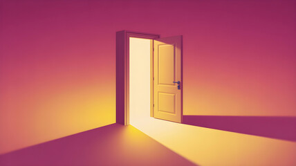 A 3D icon of a door slightly ajar, with a warm, inviting light coming from inside.
