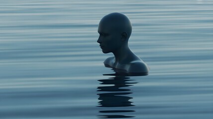 A 3D rendering of a human silhouette filled with calm, gently rippling water.