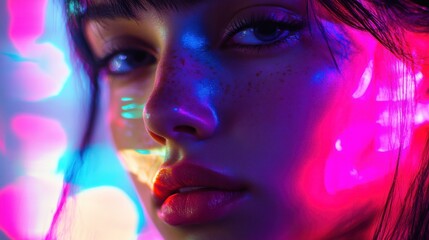 Woman with vibrant neon lights