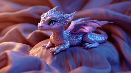 Cute baby dragon figurine on fabric