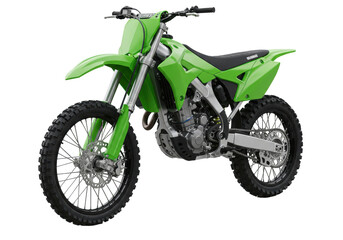 Isolated motocross bike for racing, a green motorcycle, and dirt bike suitable for off-road action
