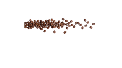 Coffee beans scattered on white background in natural arrangement  