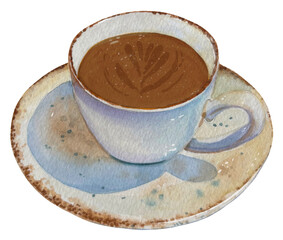 Hand drawn cup of hot chocolate. Watercolor illustration.