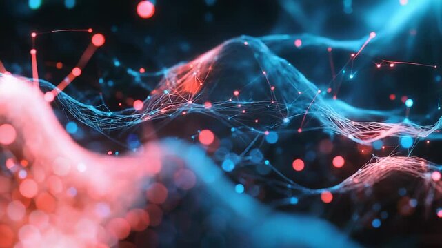 Neural network forming abstract wave with glowing particles