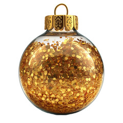 christmas decoration. Christmas ornament filled with golden glitter.