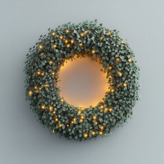 christmas decoration. Decorative wreath with lights on a neutral background.