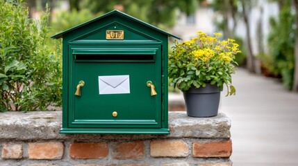 Naklejka premium Green mailbox with letter receiving new mail