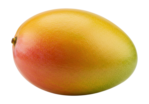 Isolated close-up of a whole ripe mango with vibrant color transition, for food content