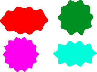 Set of four colorful abstract starburst shapes in red, green, pink, and cyan on white background, modern geometric design for decoration or graphic elements.
