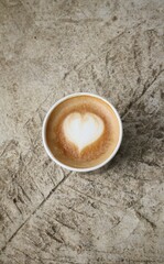 Heart latte art in coffee cup