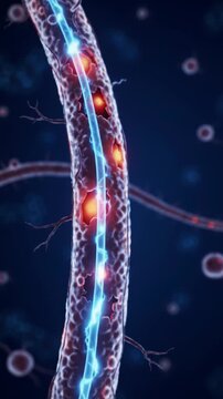 3D animation of Multiple Sclerosis, showing damaged myelin on a nerve cell