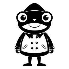 Cartoon Frog in Raincoat vector clean black silhouette design white background