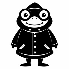 Cartoon Frog in Raincoat vector clean black silhouette design white background
