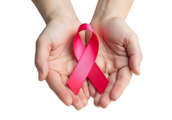 Hands Holding Pink Breast Cancer Awareness Ribbon

