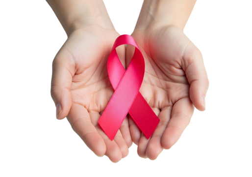 Hands Holding Pink Breast Cancer Awareness Ribbon

 - Powered by Adobe