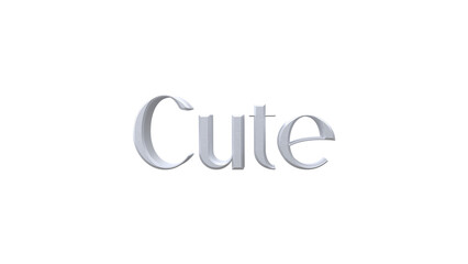 3D Render Text “Cute” – Soft White Typography on Transparent Background