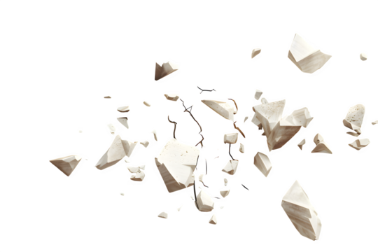 Minimalist art wallpaper featuring beige concrete texture abstract broken stone elements three in clear view with natural colors and sharp focus on a plain background. Simple clean style for stock use