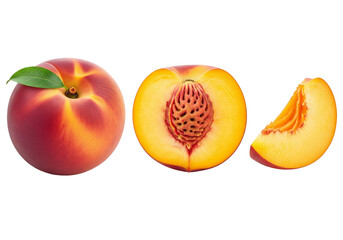 Fresh Whole Sliced Peach or Nectarine Fruit Isolated on White