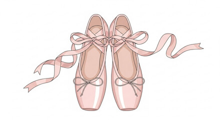 Elegant ballet shoes, adorned with delicate pink ribbons, perfect for dancers and lovers of graceful movement and artistic expression