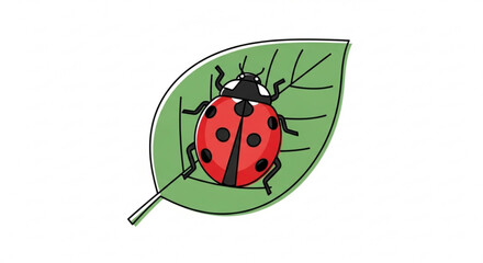 A charming ladybug rests gracefully on a vibrant green leaf, , its red shell adorned with black spots, creating a delightful scene