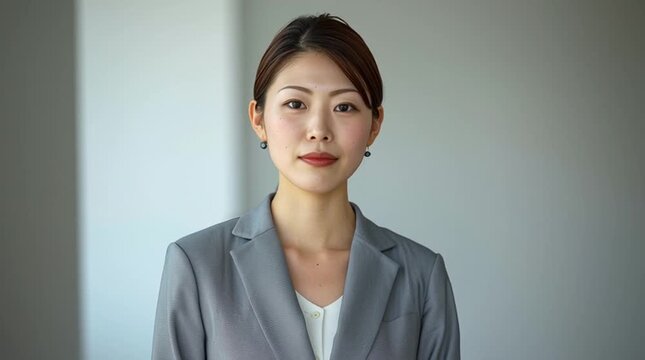 Japanese businesswoman bowing video. Polite greeting and professional business etiquette footage