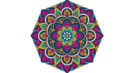 Vibrant and intricate mandala illustration, , featuring a mesmerizing pattern of floral and geometric shapes, perfect for meditation and relaxation