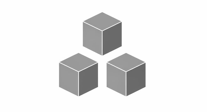 Three 3D Gray Cubes Isometric Geometric Shapes Minimal Icon Vector Design