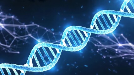 Glowing DNA Double Helix with Molecular Network Background - Powered by Adobe
