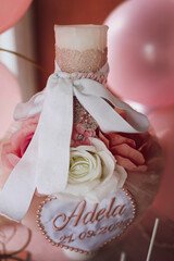 wedding cake with rose petals