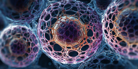 Microscopic 3D illustration of cells with abstract organic shapes - AI generated