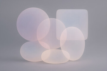 Soft Translucent Geometric Shapes Overlapping on a Grey Background
