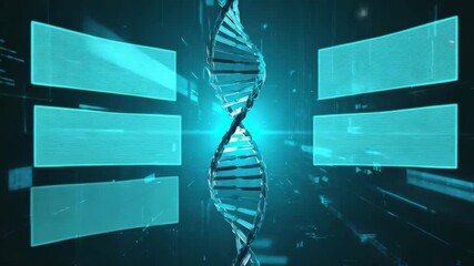 Futuristic Digital Visualization of DNA Double Helix in Virtual Interface - Powered by Adobe