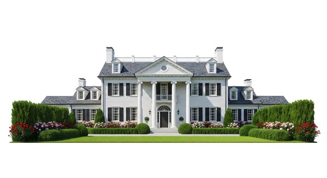 Elegant Mansion with Lush Greenery A Timeless Architectural Masterpiece