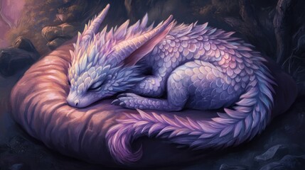 Fantasy sleeping dragon illustration