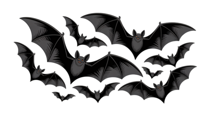 Spooky Halloween bats flying in a dark night sky, perfect for seasonal designs, invitations, and holiday celebrations with a creepy vibe