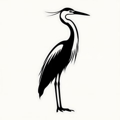 Obraz premium Elegant black ink brush stroke illustration of a heron standing gracefully on its long legs