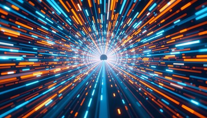 A futuristic tunnel of light, showcasing the concept of data transfer or digital information flow