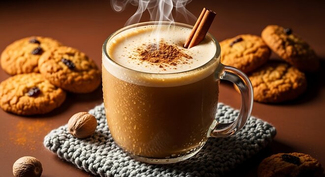 Hot Spiced Coffee with Cinnamon and Cookies