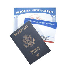 Passport of USA with social Security and health insurance card, png transparent