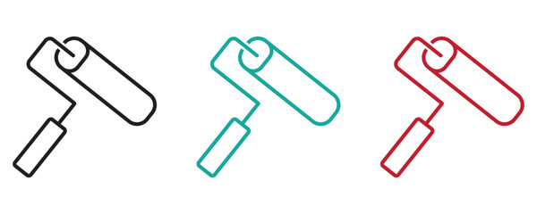 Roller brush icon set, paint roller icon vector, outline style paint roller icon vector in trendy flat style illustration isolated on white background.