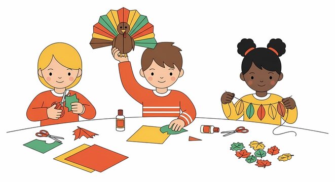 Children Crafting with Colored Paper and Glue in Classroom Art Activity