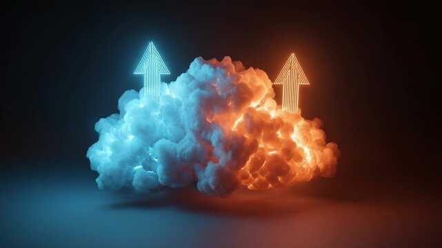 A captivating visual representation of contrasting forces that enhance a dynamic atmosphere, showcasing light and shadow interplay within an ethereal cloud formation.