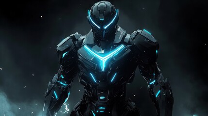 Futuristic armored figure with glowing accents