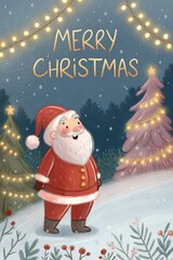 Cute Santa Claus Christmas greeting cards collection, festive winter holiday illustrations with gifts and snow, Merry Christmas postcard set, cartoon New Year design, cozy vintage holiday art