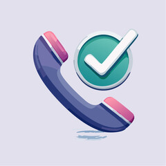 Illustration of a blue telephone handset with a green checkmark icon, representing a successful call.