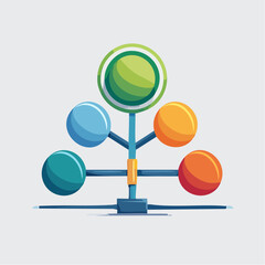 Illustration of a colorful abstract structure with spheres and lines.