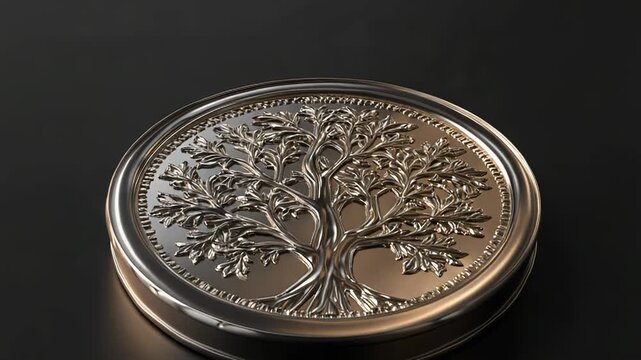 Silver tree of life symbol on metallic coin