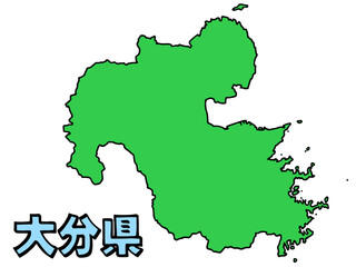 少しゆるい大分県地図 書き文字 九州 西日本 / A loosely drawn map of Oita prefecture