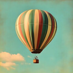 Fototapeta premium Colorful hot air balloon floats serenely against a soft blue sky with wispy clouds