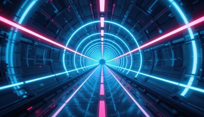 Dive into a dynamic cyber tunnel with neon lights, perfect for futuristic tech visuals, gaming backgrounds, and modern digital interfaces for engaging viewers